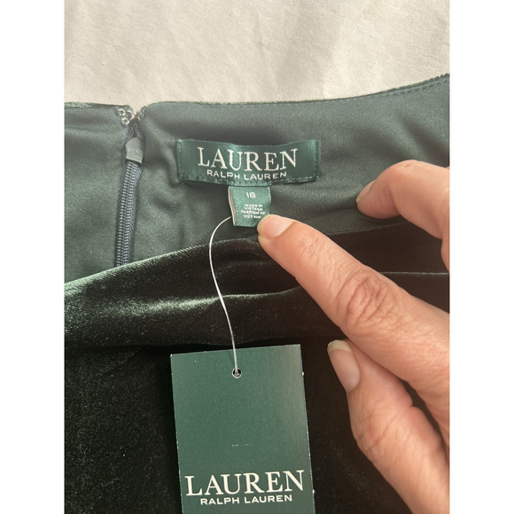 Lauren Ralph Lauren Velvet Ruched Waist Sheath Dress Womens Size 16 Green NWT - Picture 4 of 9